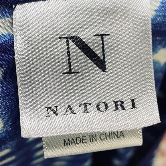 Natori Kaftan Midi Dress V Neck Domlan Sleeve Relaxed Fit Printed Blue White S - Picture 6 of 8